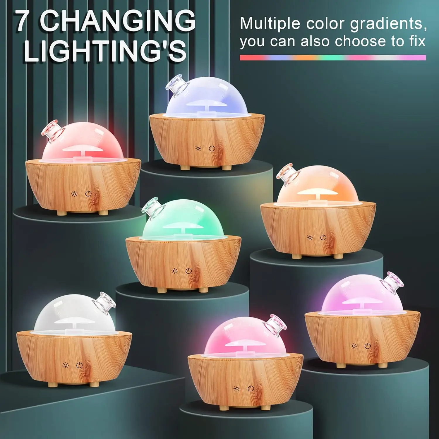 2026 New Upgrade Glass Essential Oil Diffuser Wood Grain Base, 280ml Aromatherapy Diffusers Cool Mist Humidifier, LED Light In