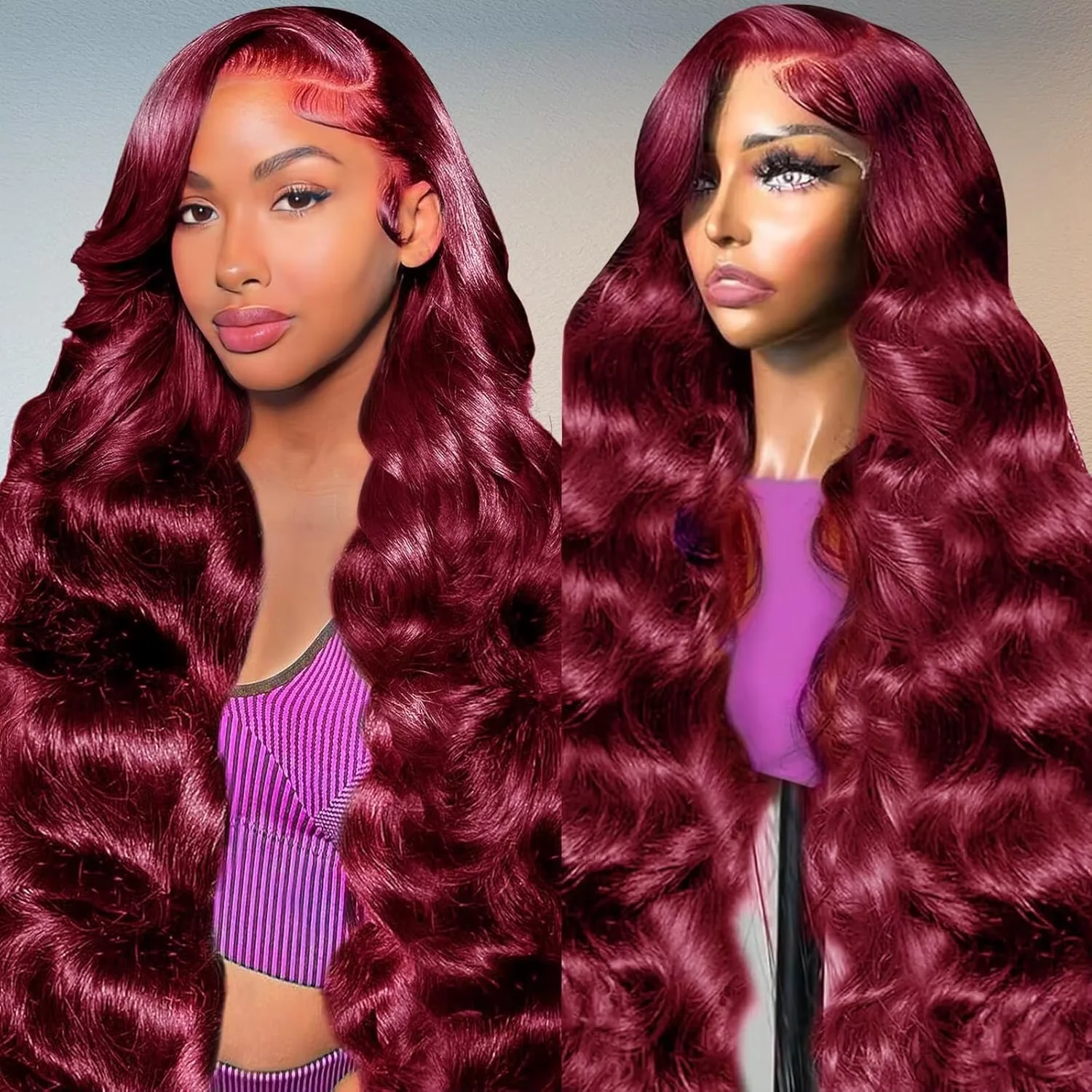 

Парик из натуральных волос 99J 13x6 HD Lace Front, бордовый, окрашенный, предварительно выщипанный, 40 дюймов, 13x4, с прозрачной фронтальной кружевной вставкой, волнистый (Body Wave)