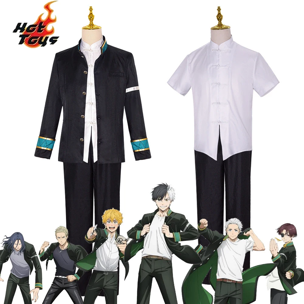 Anime Wind Breaker Hayato Suo Cosplay Costume Uniform Green Jacket Black Pants White Kung Fu Shirt Earings Eyepatch