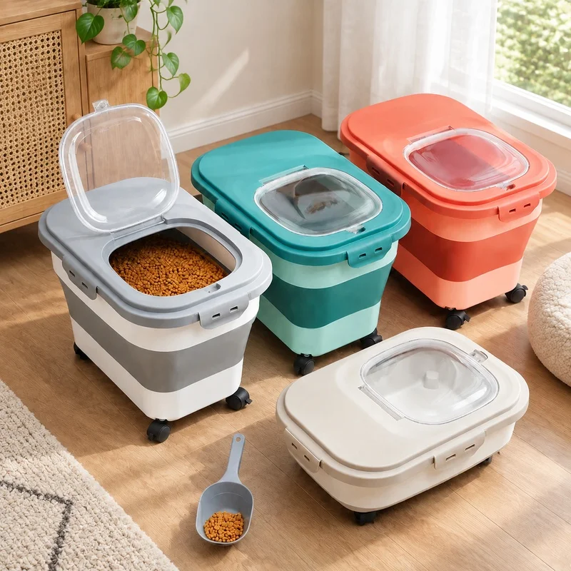 Collapsible Dry Food Storage Container with Tight-Sealing Lid, Perfect for Organizing Pet Food, Grains, and Rice in Kitchen