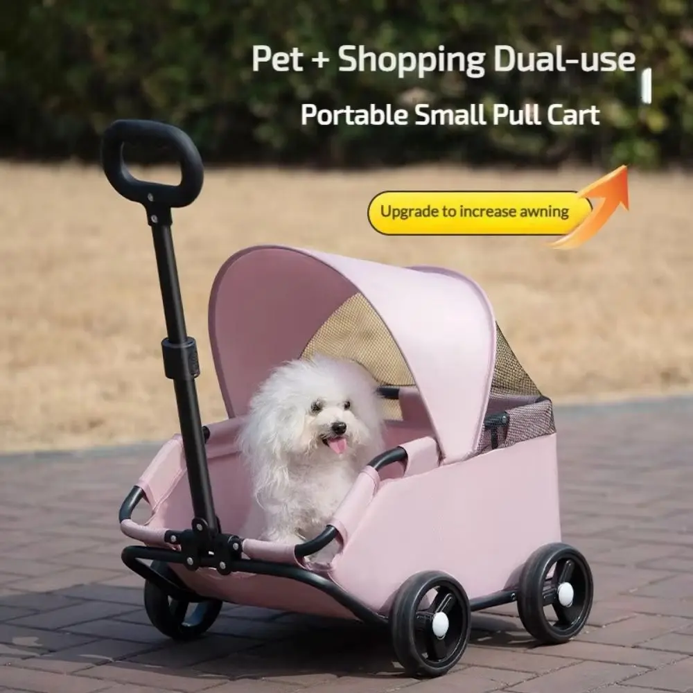 

4 Wheels Foldable Pet Stroller Breathable Sun Cover Pet Strolling Carrier 360° Rotating Handle Large Capacity Travel Dog Pram