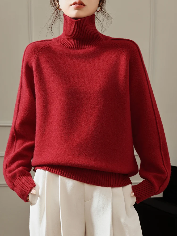 

Thick Women's Autumn Winter Sweater 100% Merino Wool Knitted Pullover Turtleneck Blouse Lady Jersey Long Sleeve Clothing Tops