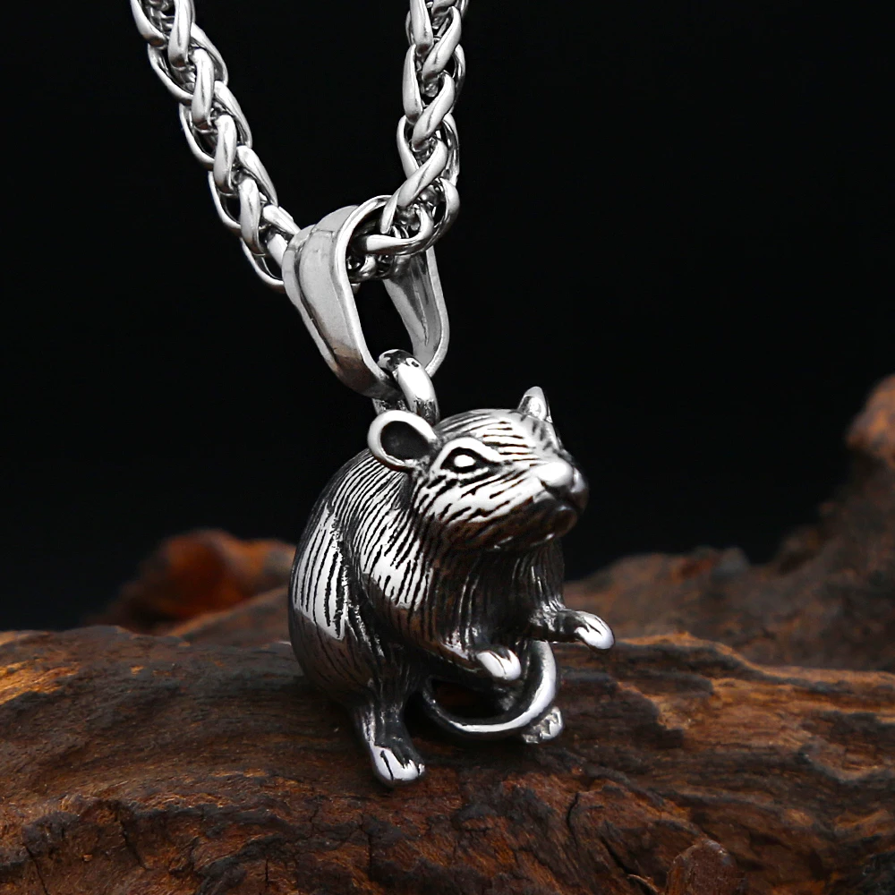 Retro Gothic Mouse Rat Charm Necklace Unisex Stainless Steel Mouse Charm Necklace Fashion Animal Jewelry Gifts Dropshipping