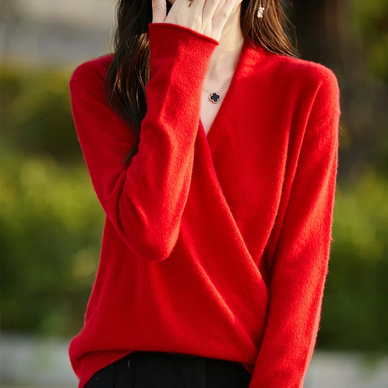 Women\'s Knitted Cashmere Sweater 100 Merino Wool Thickened Combination Top Loose Long Sleeve Clothing Warm For Autumn And Winter