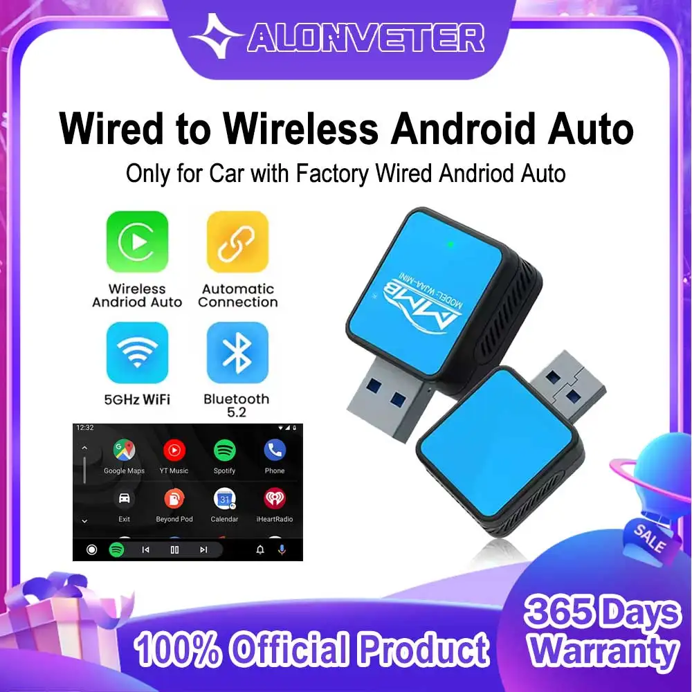 

MMB 2026 Mini Wireless Android Auto Adapter Auto-connection WiFi Bluetooth Apple CarPlay Adapter Plug&Play GPS Voice Assistant
