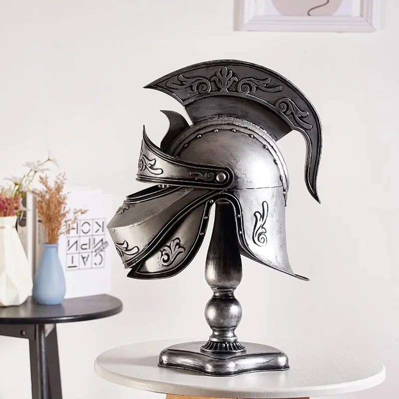Antique metal medieval knight head armor ornament European samurai American European retro decorative model props