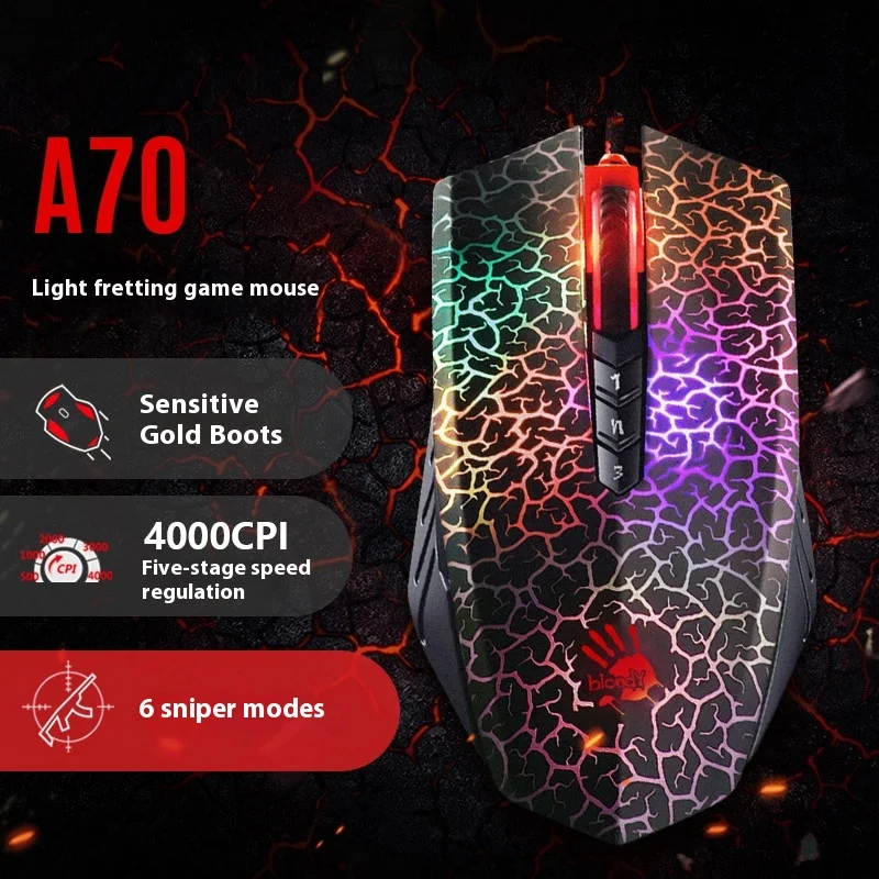 Bloody A70  Professinal Wired Gaming Mouse 4000 Dpi Pc Laptop Macro Definition Programming  Lol Cf Pubg Csgo Gaming Gift For Kid