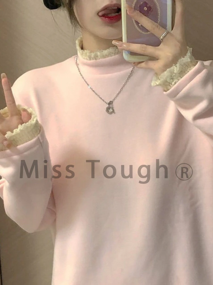 Japanese Sweet Sweater Tops Women Lace Lolita Kawaii Cute Pullovers Tops Female Long Sleeve Korean Style Clothing Autumn 2022