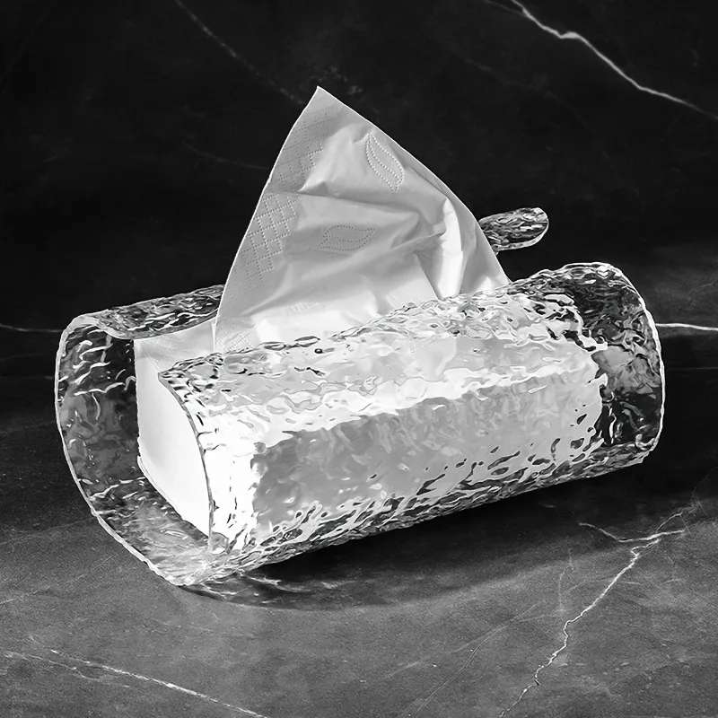 Boîte à mouchoirs transparente haut de gamme à motif vague de glace, effet luxueux, pour la décoration de salon haut de gamme.