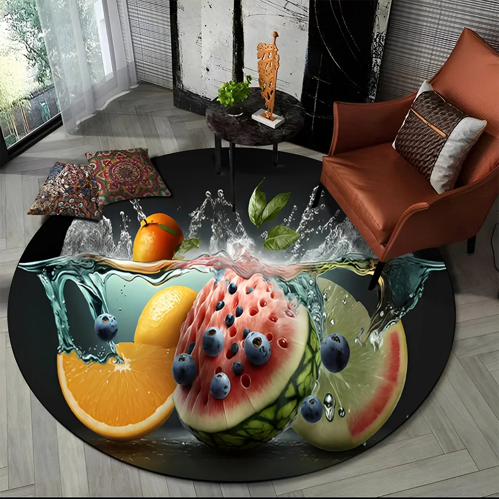 3D Cute Tropical Fruits Cartoon HD Round Carpet Rug for Living Room Bedroom Child Playroom Decor,Pet Area Rug Non-slip Floor Mat