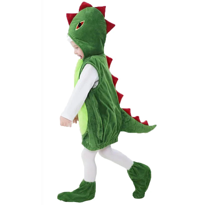 Umorden Green Dinosaur Costume Vest felpa con cappuccio per bambini Boy Girl Tween & Teens 3-16T con Foot Covers Halloween Purim Clothes