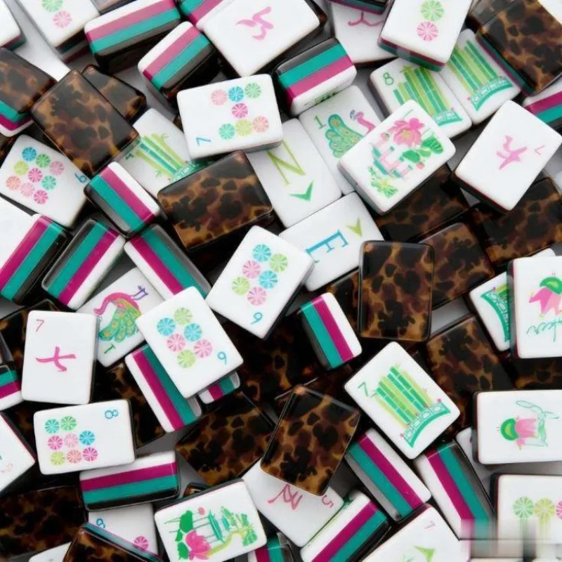 Leopard Print Acrylic American Mahjong Tiles, Home Gift Set, Hand-rubbed Cards, High-end Crystal Mahjong.
