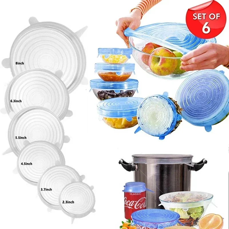 

6PCS Silicone Covers Adaptable Silicone Lids Universal Dish Stretch Keeping Fresh Airtight Cover Silicone Food Lids For kitchen