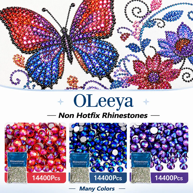 OLeeya 14400Pcs Wholesale Crystal AB Non Hotfix Rhinestones Bulk Package SS4-SS20 Flatback Nail Art Strass for Christmas F0285