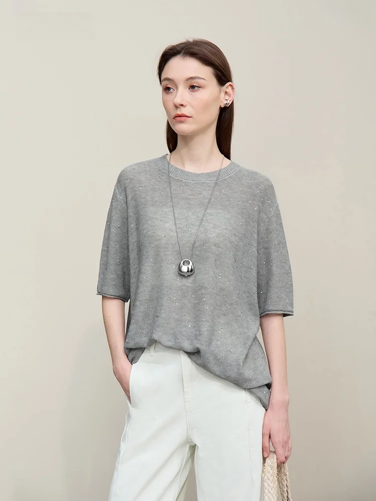 

Spring New plus Size Women's round Ne Knitted Sweater Casual Sle Polyester Wool Blend Comfortable Loose Fit mid Sve