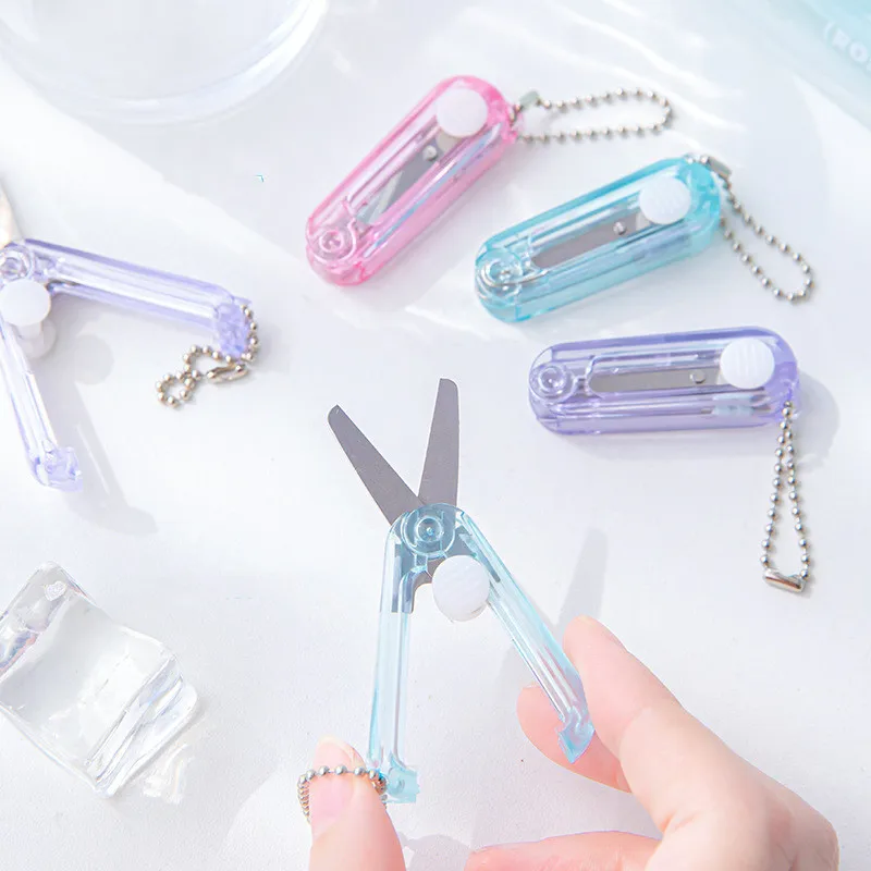 

Mini Scissors Small Transparent Candy Color Fold Telescopic Stationery Scissors with Pendant Safety Scrapbook Scissors Student