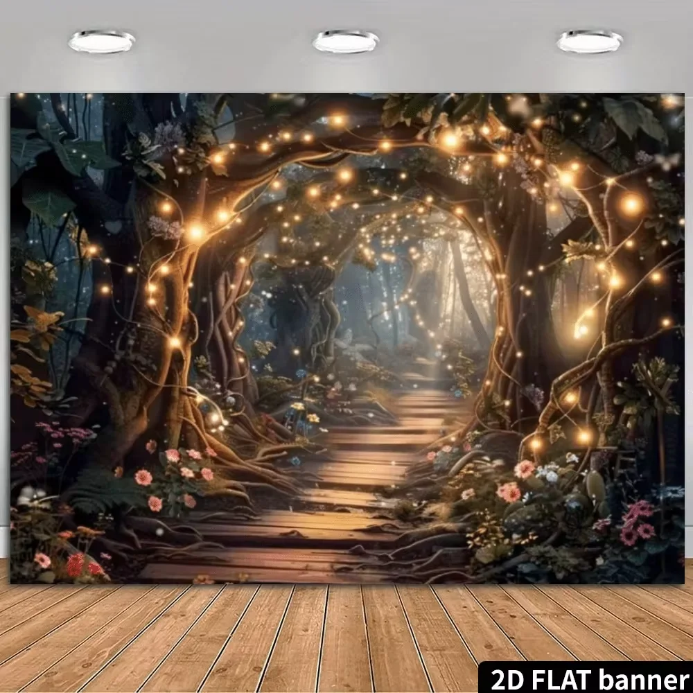 2D Flat Magic Forest Scene Backdrop Banner Made Of Polyester Fabric No Electricity Required Versatile Use For Parties Weddings A