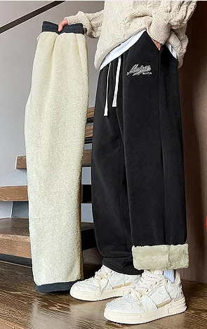 Winter-Herrenhose mit dickem Lammfleece-Futter, Größe M-7XL, Übergröße, locker geschnittene weite Hose mit elastischem Kordelzug in der Taille, warme Freizeit-Sport-Hose. – Detail 4
