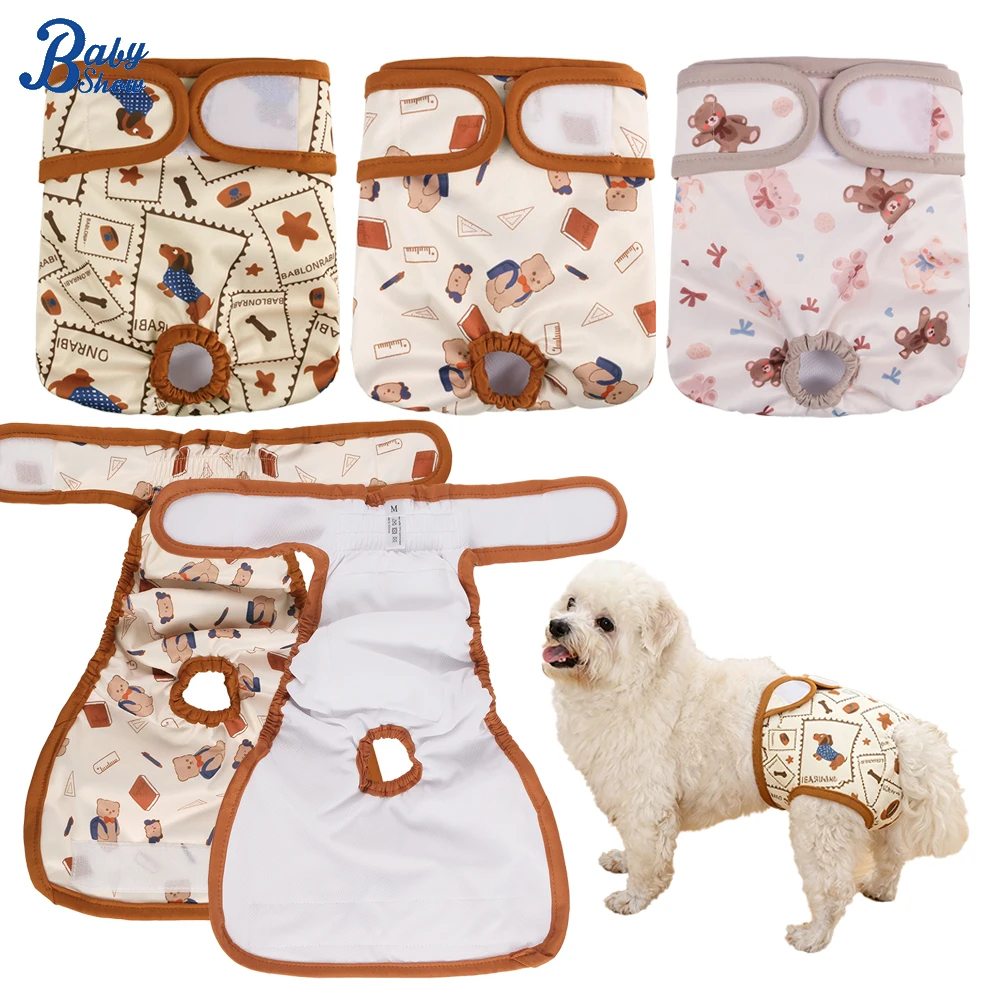 3pcs Breathable Female Dog Diaper Adjustable Pet Physiological Pant Washable Reusable Leakproof Pets Panties Diapers