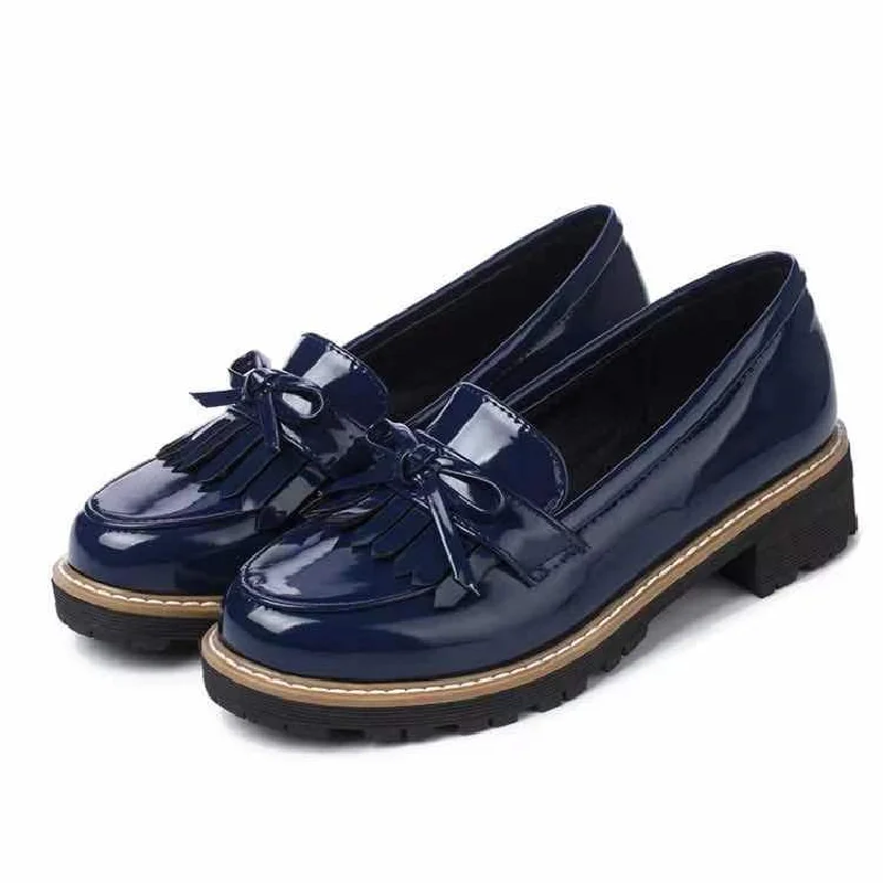 

2024 New European/american Tassel Bow Lacquer Leather Round Head Student Single Shoes Retro Business Casual Shoes