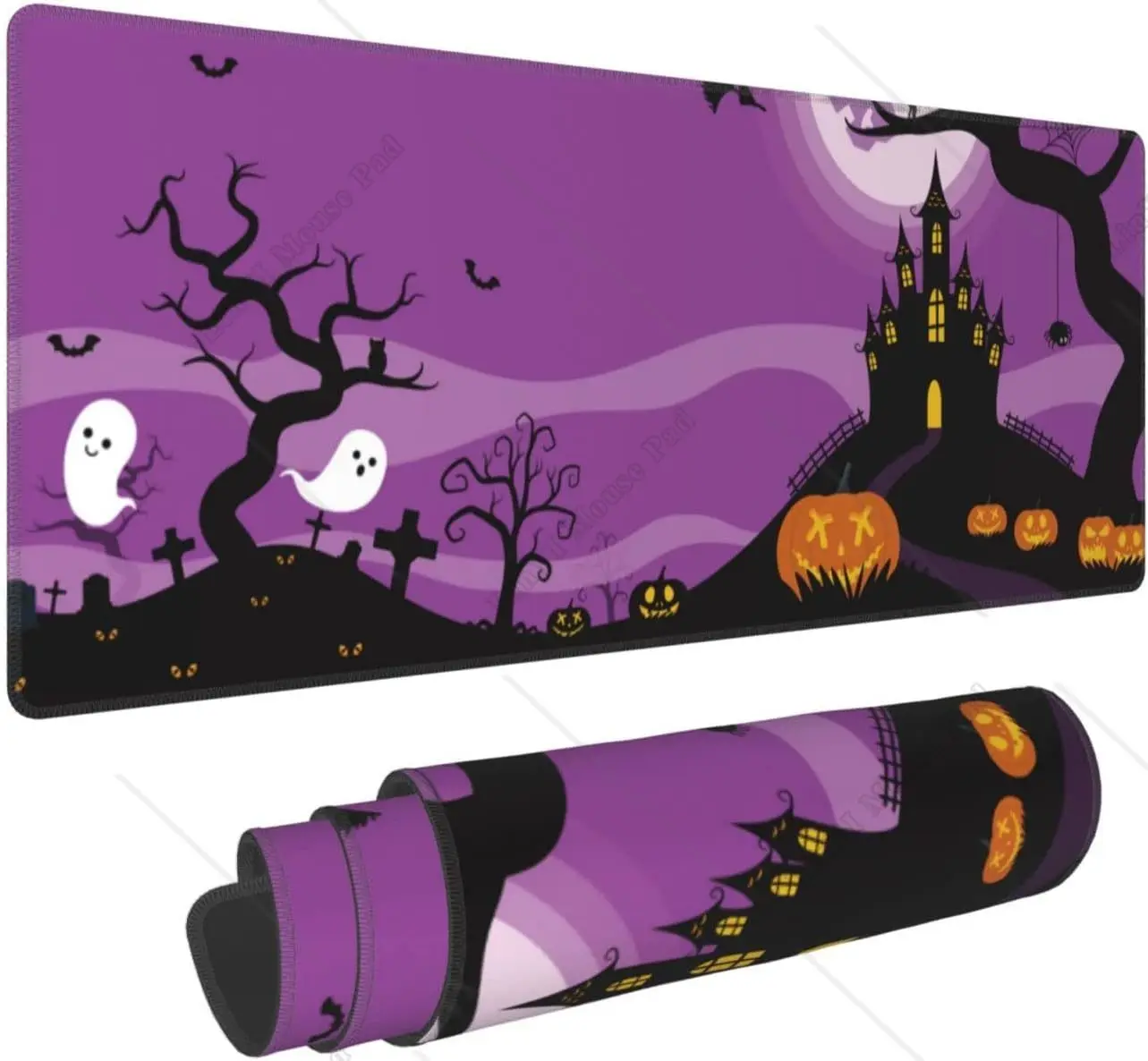 

Halloween Pumpkins Dark Castle Purple Large Gaming Mouse Pad with Non-Slip XL Cute Funny Big Full Desk Mousepad 31.5*11.8 Inch