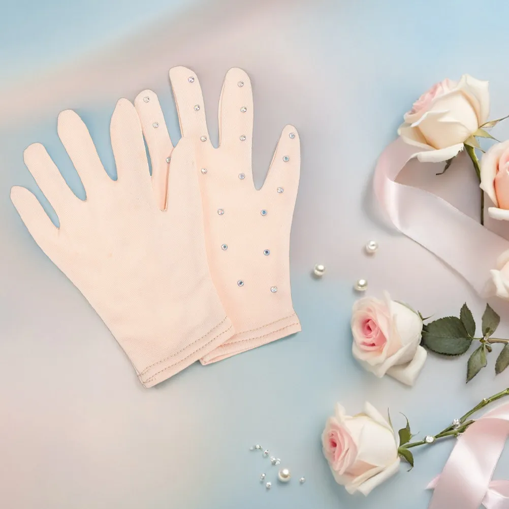 1Pair Women Figure Skating Performance Gloves Ice Skating Show Rhinestone Dance Gloves Elegant Opaque Stage Fit