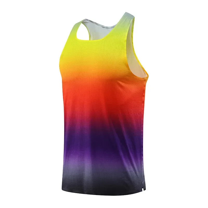 Men's Marathon Running Tank Tops Summer Gym Fitness Sports Sleeveless Vest Loose Round Neck Athlete Track Field Singlet Clothes