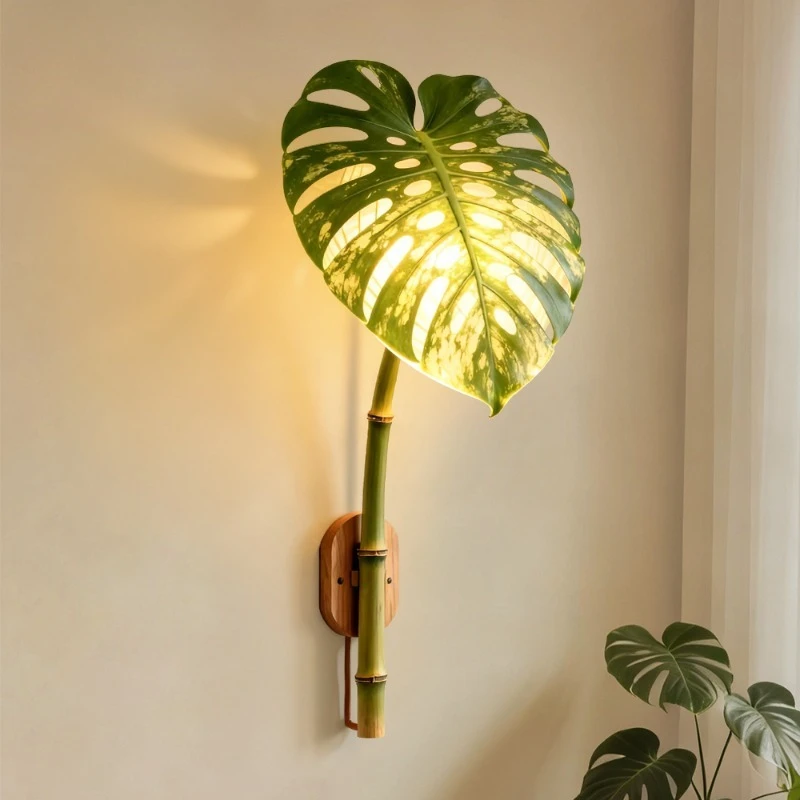 

Medieval style turtle back leaf resin wall lamp bamboo Chinese style wind wall lamp restaurant corridor bedroom bedside lamp