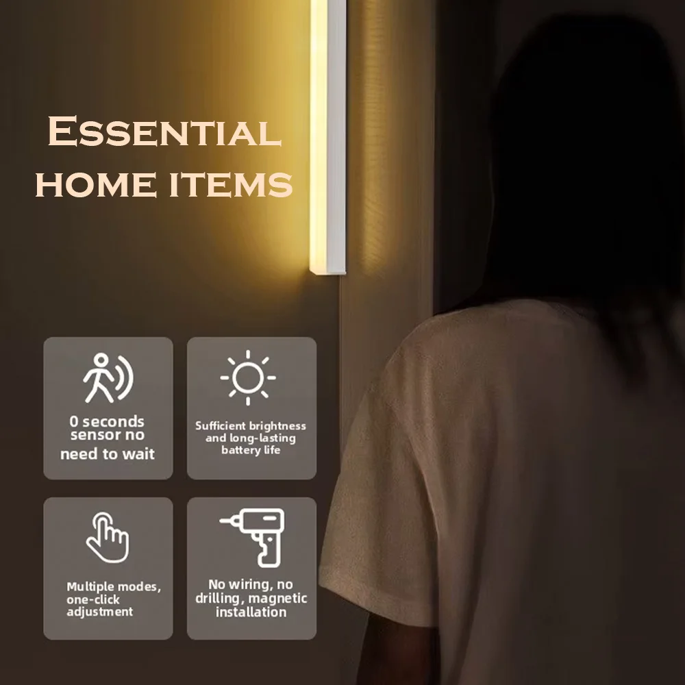 ضوء ليلي LED لاسلكي، ضوء مستشعر للحركة، مناسب للمطابخ وغرف النوم والخزائن والسلالم والممرات وقابل لإعادة الشحن عبر USB #2
