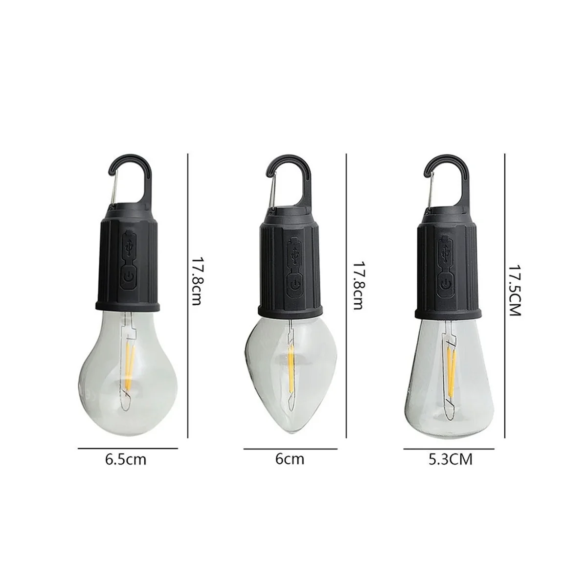 HHTL Outdoor LED String Light with Hook 400MAh Type-C USB Bulb 3 Modes Waterproof Camping Lantern Hanging Tent Light-T02