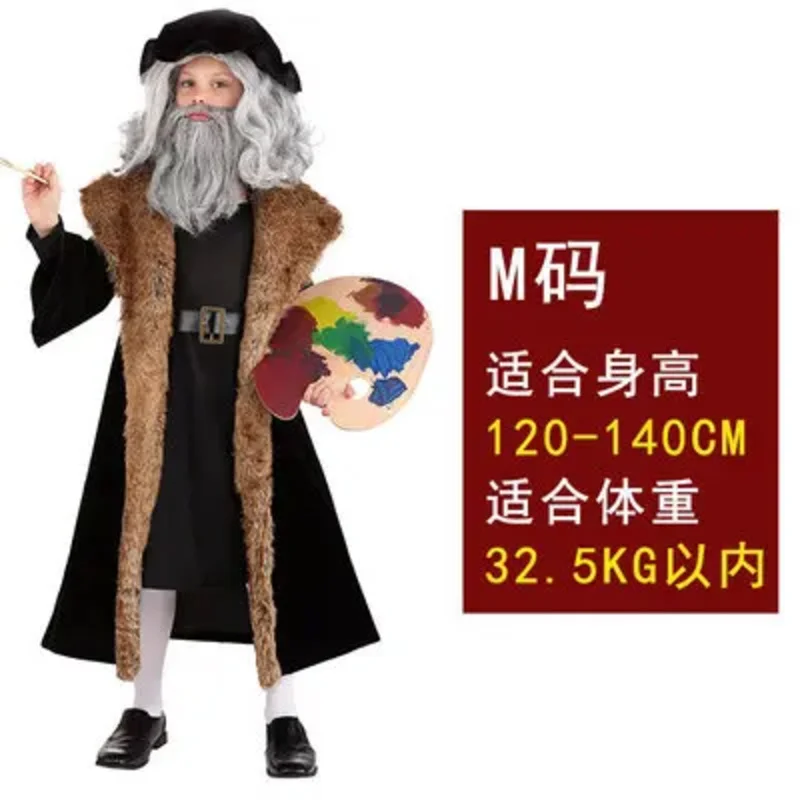 Lo spettacolo teatrale di Halloween Festa dei bambini mostra bambini adulti, la famosa figura italiana Da Vinci gioca al costume