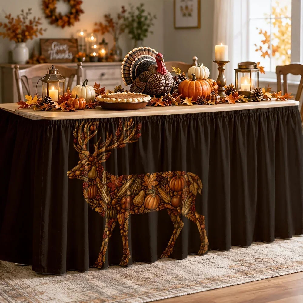 Table skirt - Forest Harvest Style - Fall Thanksgiving and Halloween Party Tableclothxzj