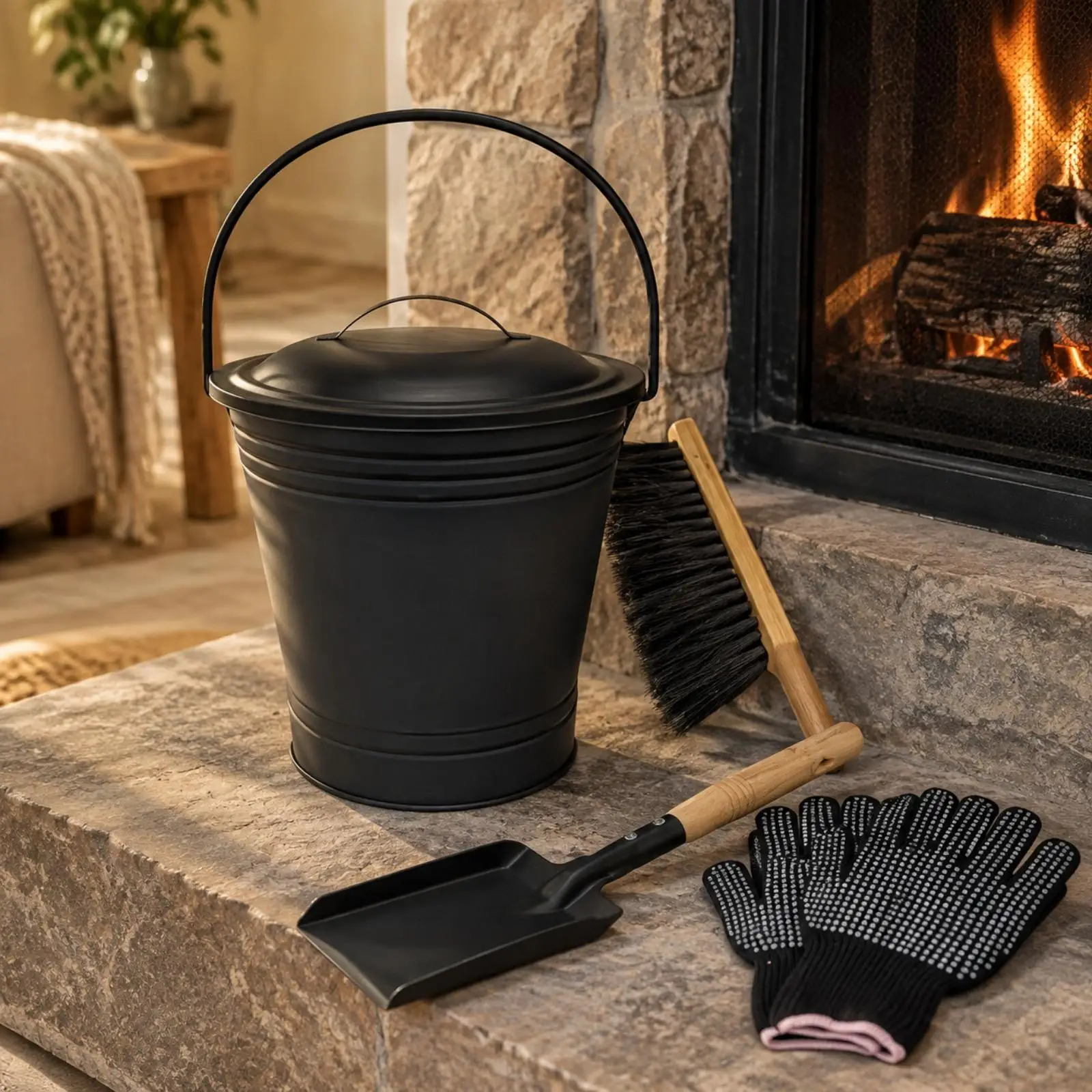 Ash Bucket with Shovel Iron Lid Fireplace Pail for Cold Ash Disposal Home Hearth Cleaning Accessory Ash Bucket with Shovel Iron Lid Fireplace Pail for Cold Ash Disposal Home Hearth Cleaning Accessory