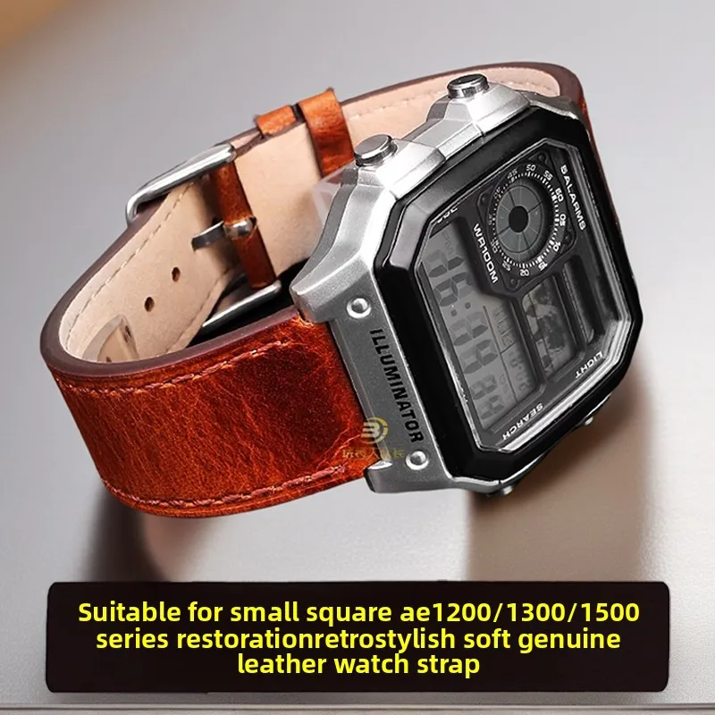 Retro Personality cowhide watch strap For Casio AE-1200/AE-1300 A158 A159 A168 A169 / F91w convex interface men Watch Band 18mm