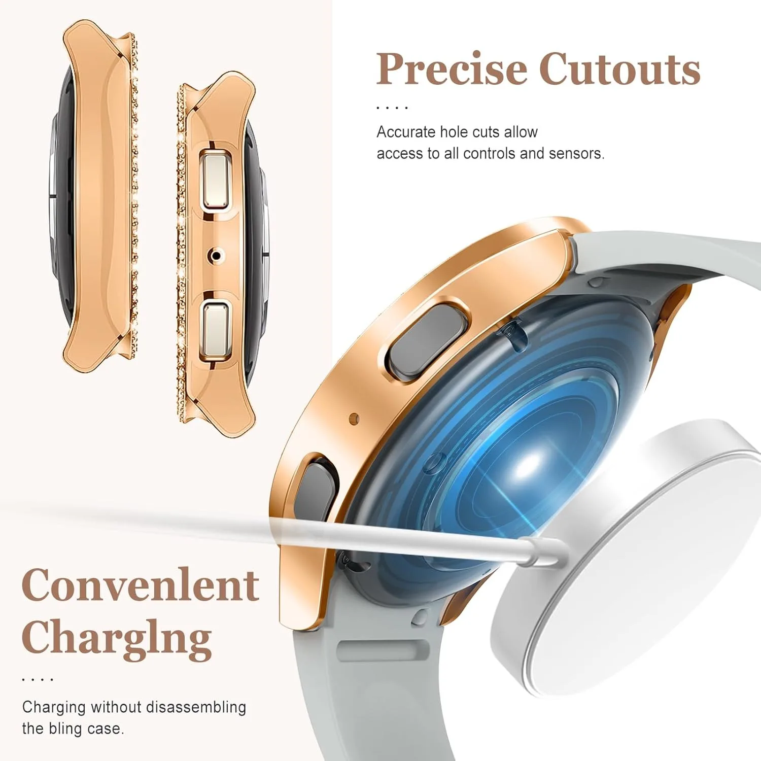 Bling watch Case for Samsung Galaxy Watch7 6 5 4 40mm 44mm Diamond-inlaid hollowed PC protective case Lightweight and drop-proof