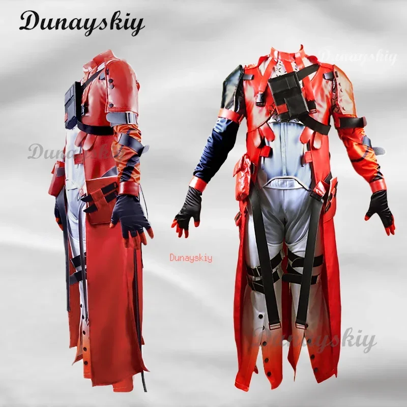 Wuthering Waves Scar Cosplay Costume Wig Men Red Uniform Earrings Electro Congenital Resonator Cortex Halloween Party