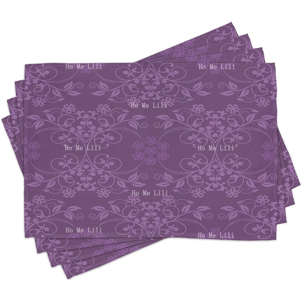 

Eggplant Gorgeous Well-Formed Flowers Purple Background Damask Floral Arrangement Ornament Placemats For Dining Table
