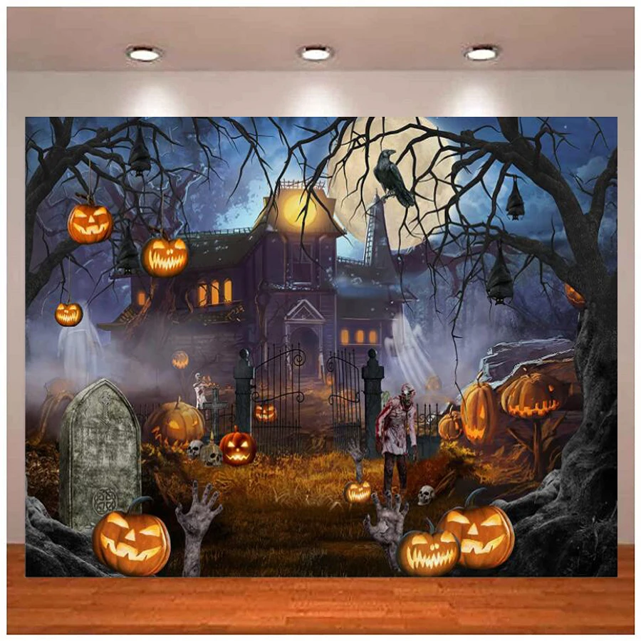 Photography Backdrop Halloween Ghost Castle Pumpkin Photo For Night Back Drops Background For Pictures Party Decorations Banner