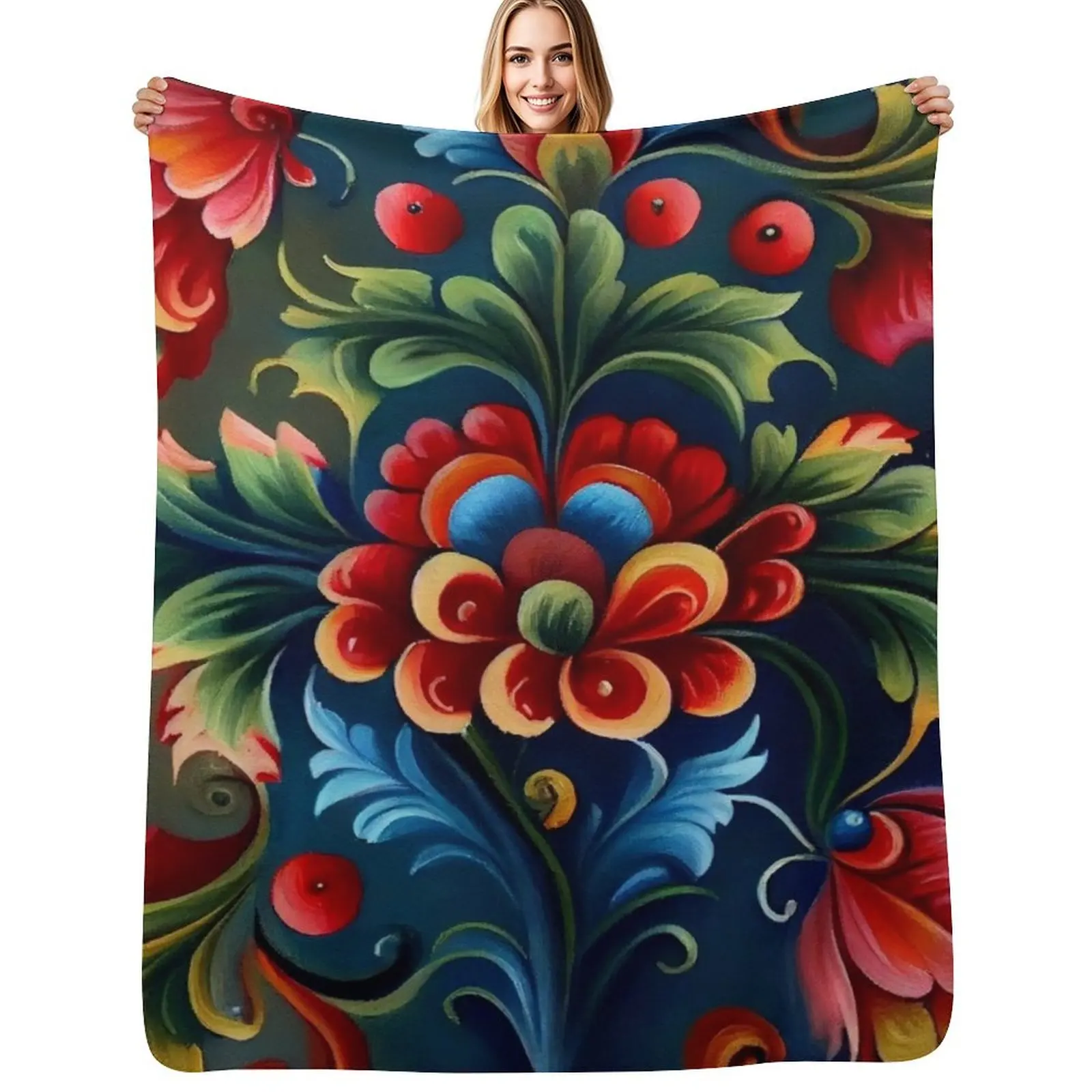 Norwegian Rosemaling-Oil On Canvas #23 Throw Blanket Hairy Decoratives Kid'S for winter Luxury Thicken manga Blankets