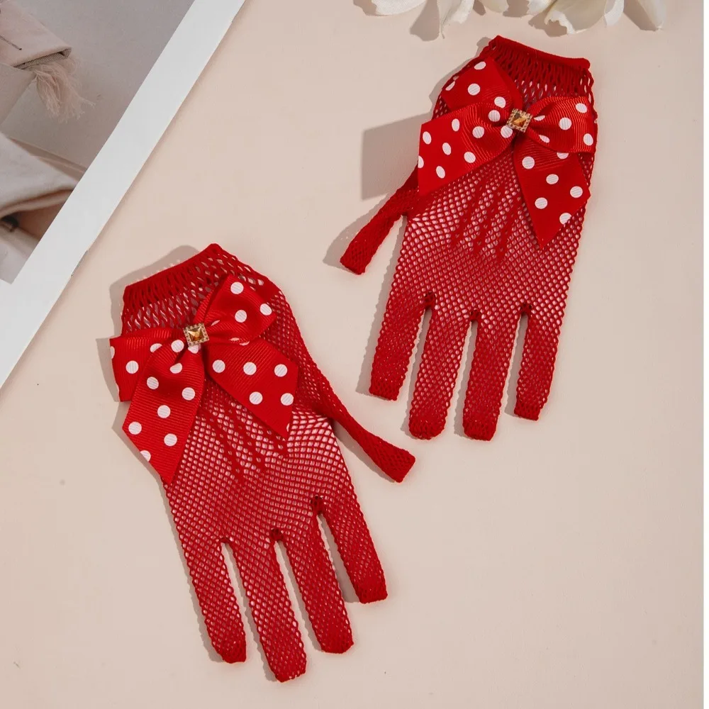 

Короткие детские свадебные перчатки с тонким бантом, женские кружевные сетчатые перчатки, элегантные этикетные перчатки для платья