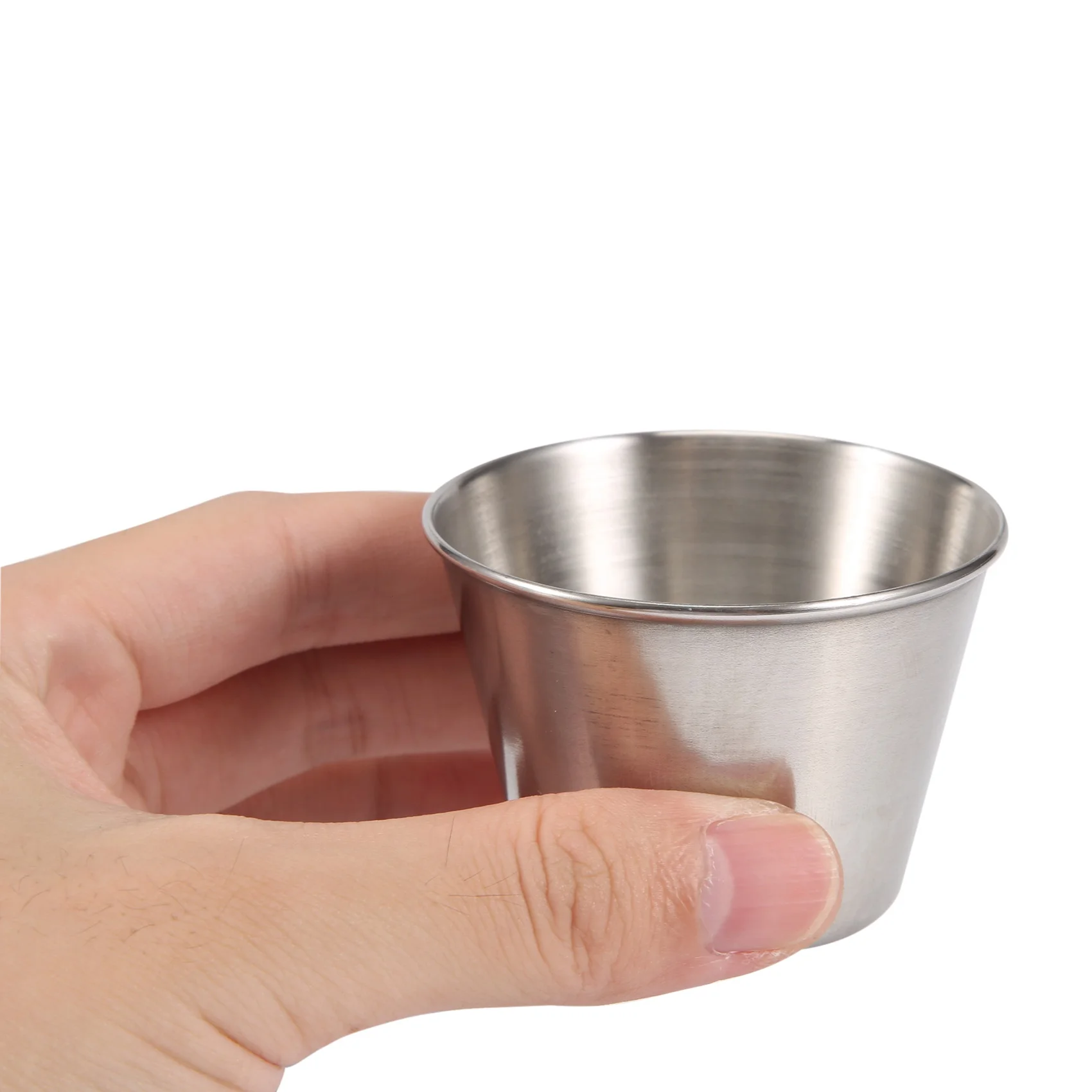 A44I-1 Pack Of 10 - Premium Brushed Stainless Steel Condiment Sauce Cups Spices Pots Liquid Dips Bowls - 2.5Oz 70Ml
