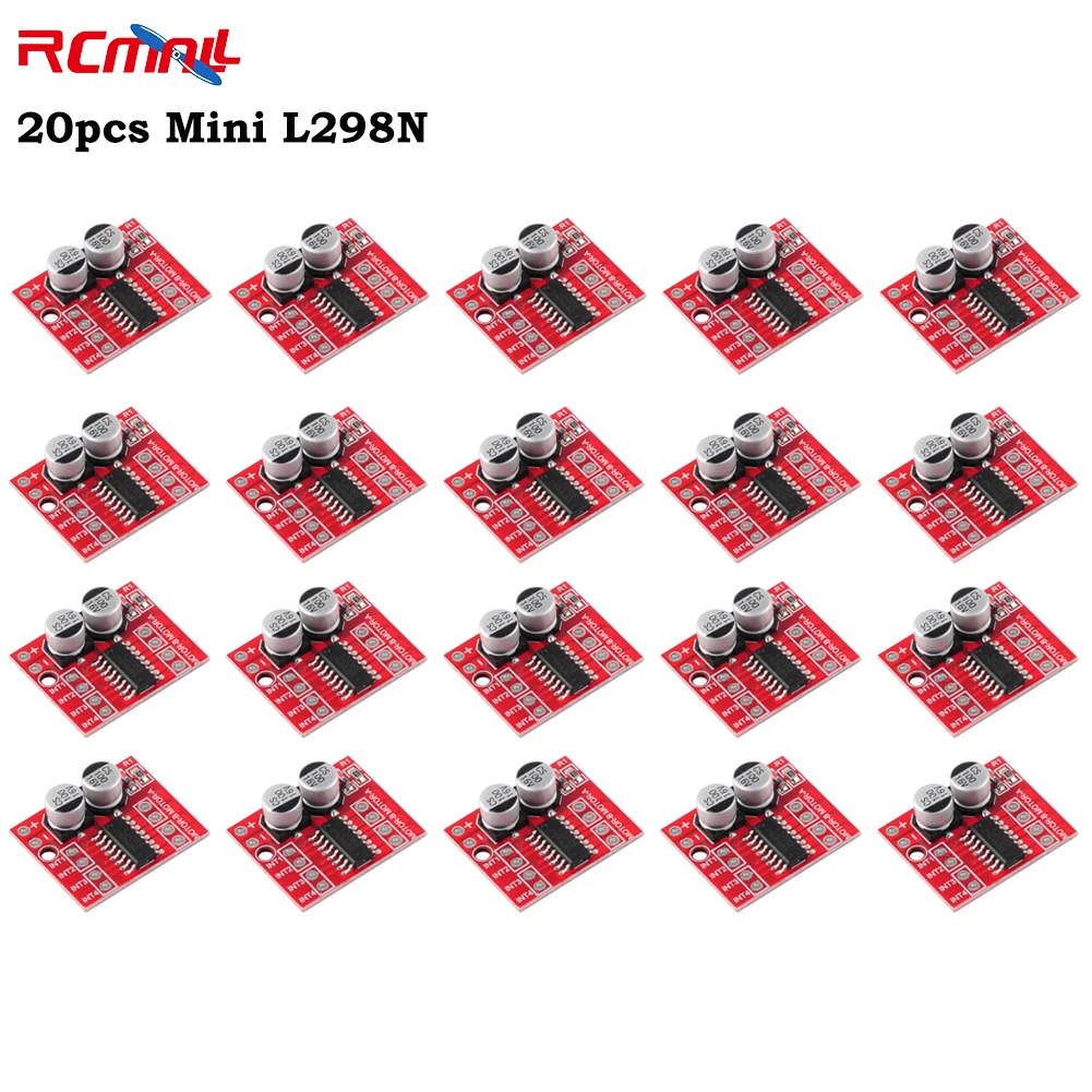 

RCmall 20Pcs Mini L298N 2-channel 1.5A MX1508 DC PWM Speed Dual H-Bridge Stepper Motor Module DC Motor Drives