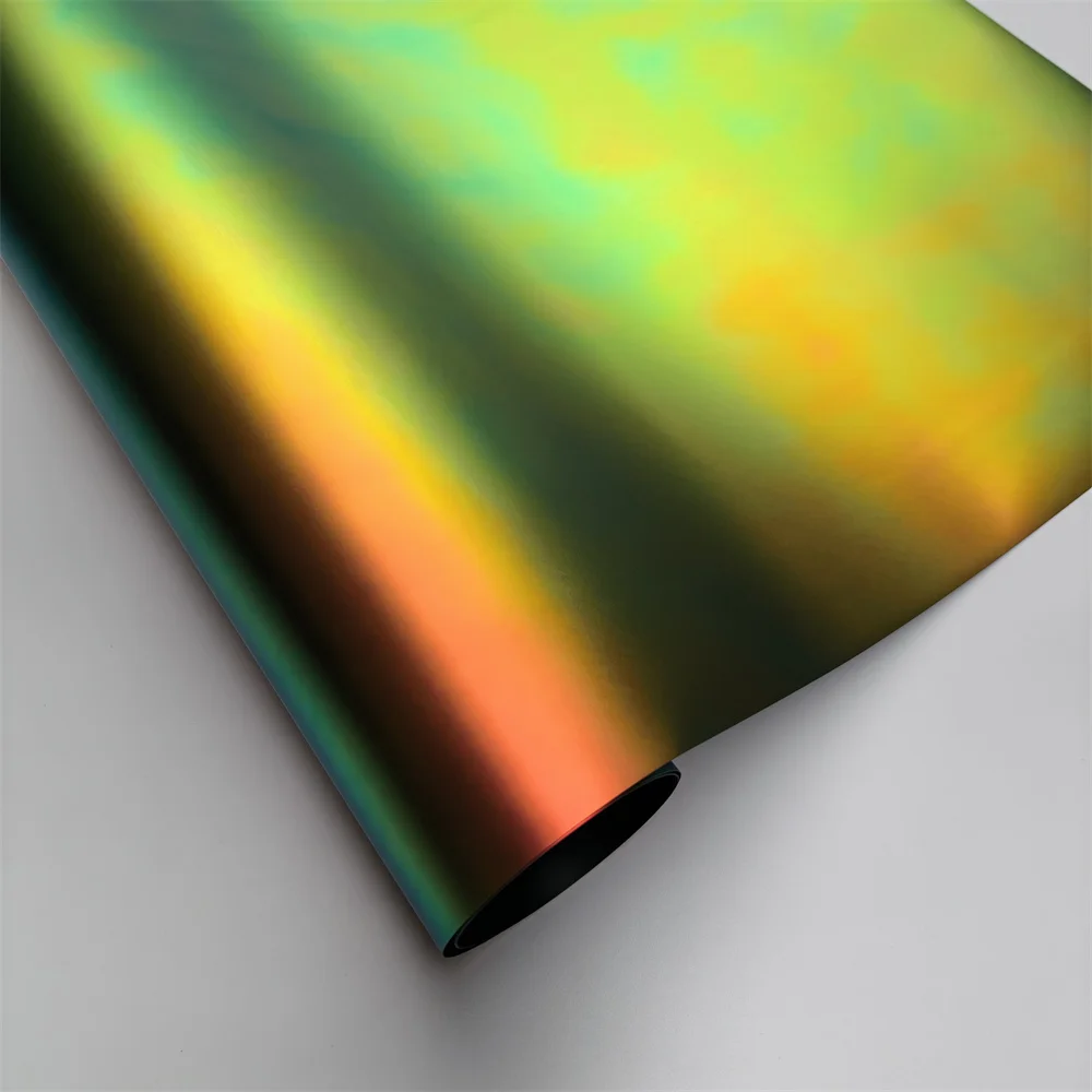 Premium PET Rainbow Holographic Chrome Vinyl Wrap Film Self Adhesive Matte Green Gold Decal Motorcycle Sticker