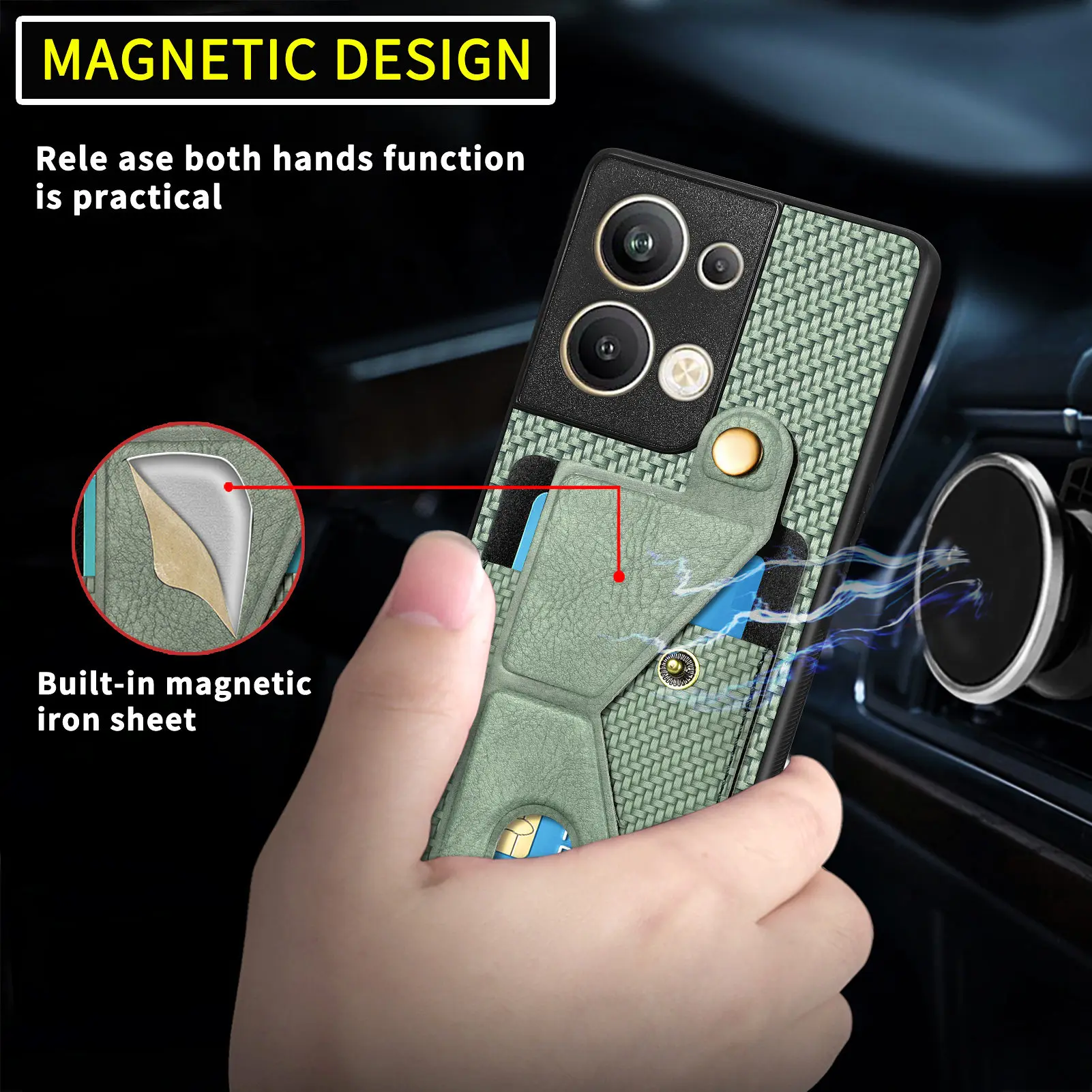 Magnetic Buckle Case For OPPO Realme C55 C35 C31 C30S C33 C25S C25Y C21Y C12 C11 Carbon Fiber Card Slot Wallet Stand Case Cover