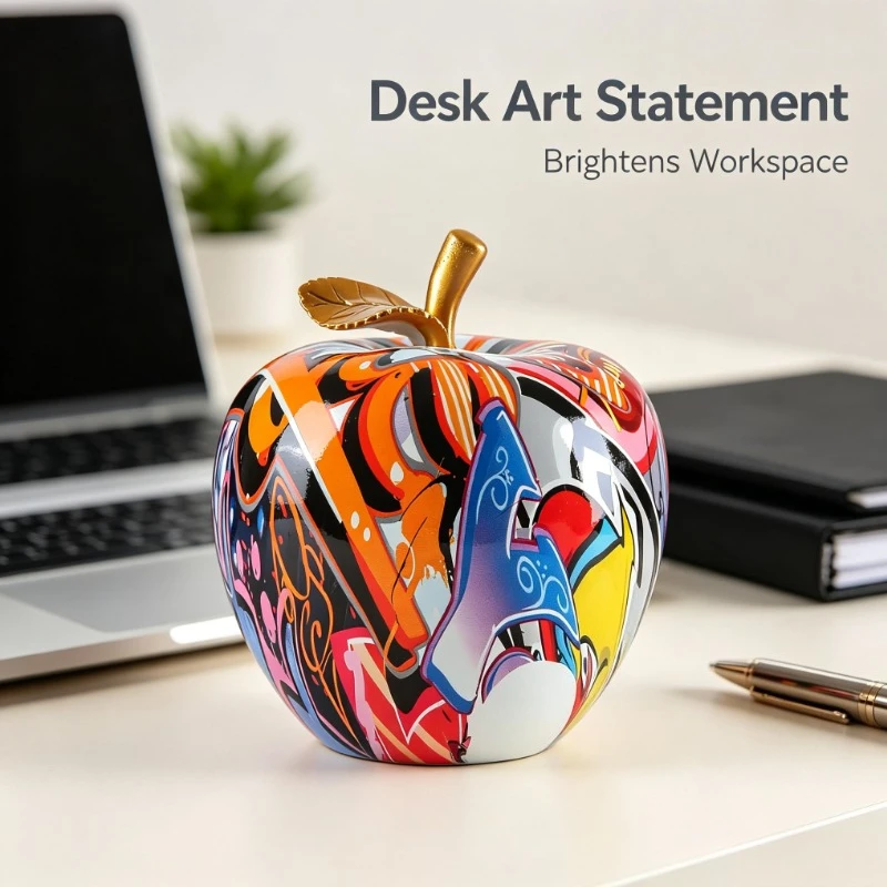 Graffiti Apple Resin Statue, Colorful Abstract Art Sculpture for Home Office Decor & Gift