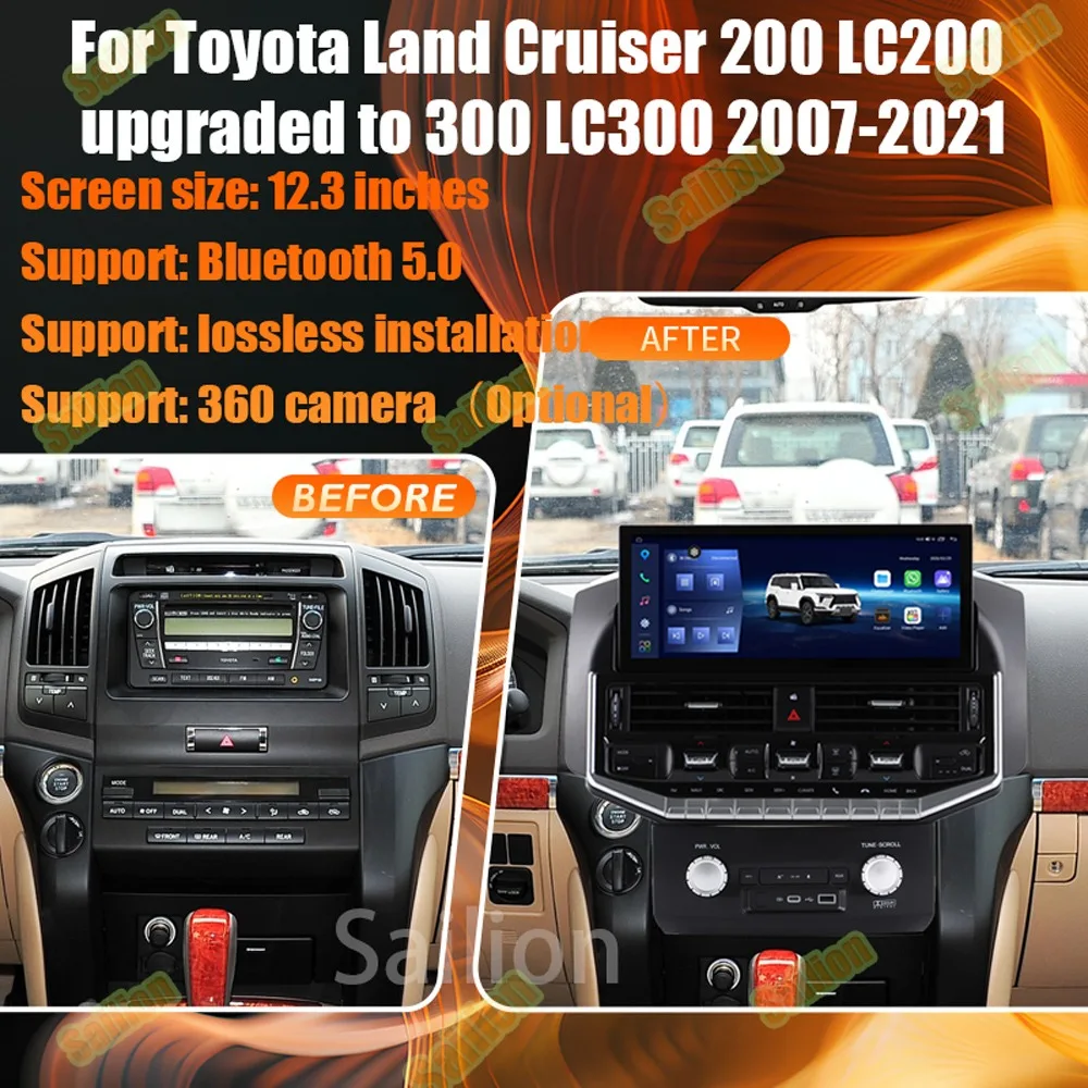 12.3 inch Android 15 CarPlay For Toyota Land Cruiser 200 LC200 upgraded to 300 LC300 2007-2021 Car Radio Video Multimedia Player