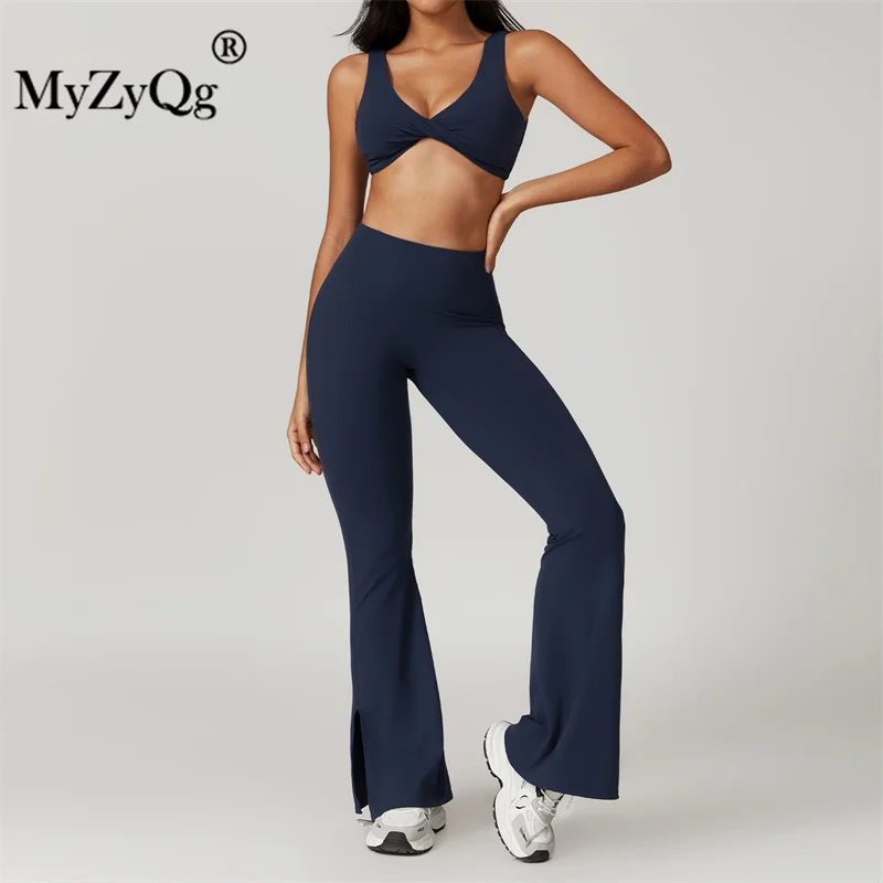 MyZyQg Women Yoga Bras Flared Pants Sets Sports Fitness Running Tank Top Pant Suit Fitness Running Clothes 2 Piece Sets Outfits