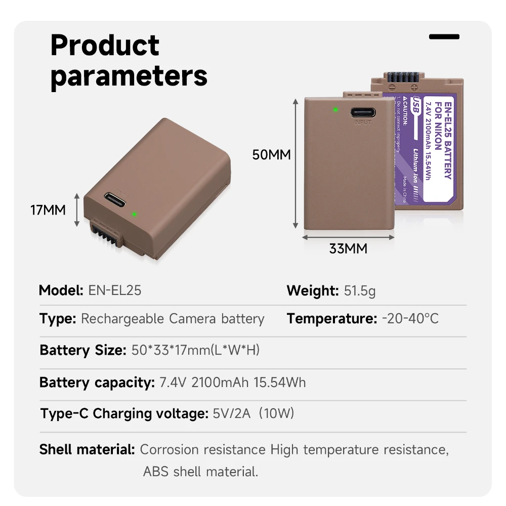 PALO 2100mAh EN EL25 EN-EL25 ENEL25 camerabatterij met Type-C oplaadingang en LCD-oplader voor Nikon Z30 Z50 ZFC Z 50 Z FC