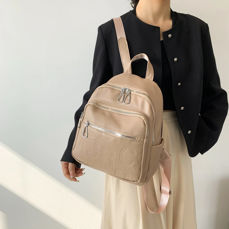 Solid color Cute PU Woman Backpack Schoolbag For Teenage Girls Boys Luxury Harajuku Female Fashion Bag Student Lady Book Pack