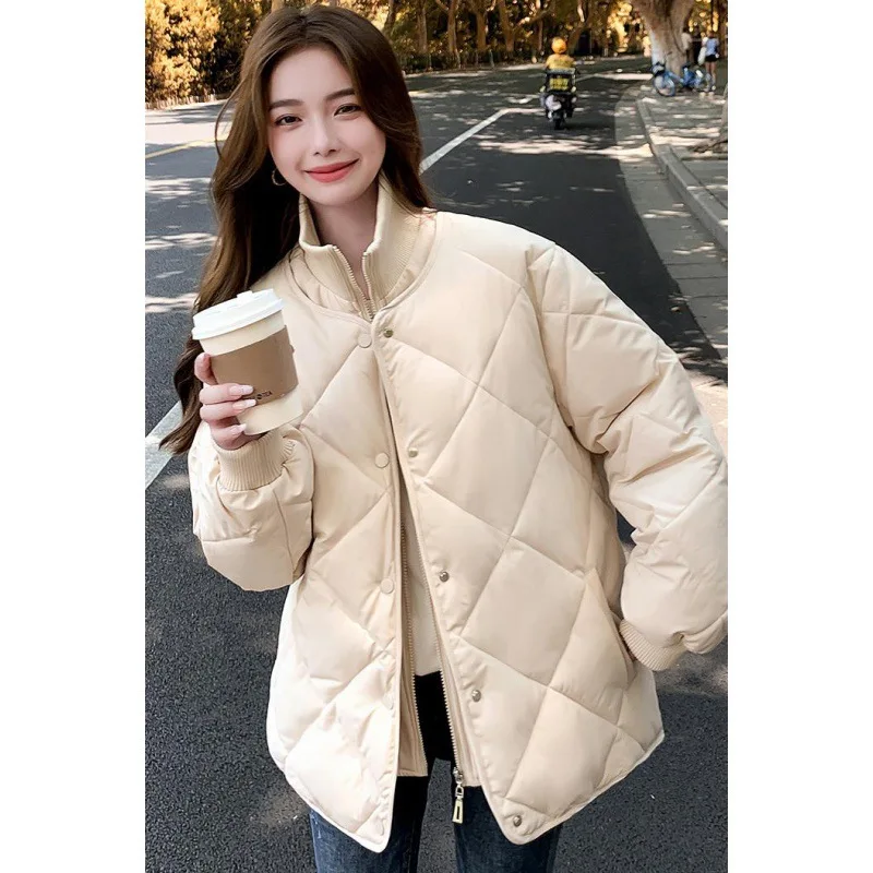 Cotton Coat Women Fake Two Pieces Parkas Jacket Windproof Outerwear Winter Thick Stand Collar Pockets Overcoat Office Lady